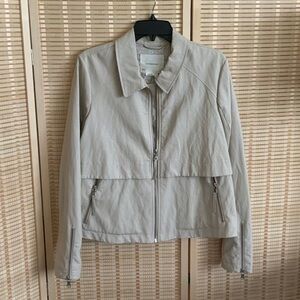 Anthropologie Light Tan mix material leather lined jacket. Size Large